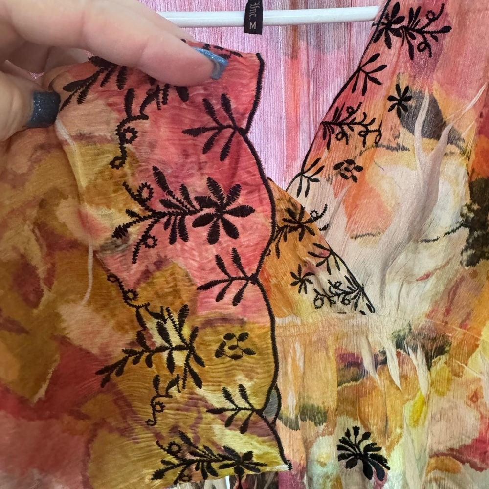Mushka By Sienna Rose Floral Print Embroidered Sheer Lightweight‎ Blouse Sz M - Picture 5 of 11